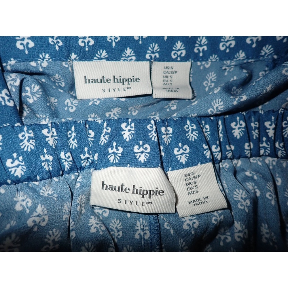 Haute Hippie Style Women's Blue White Floral Pajama Set Shorts Top Size S READ - Picture 8 of 8